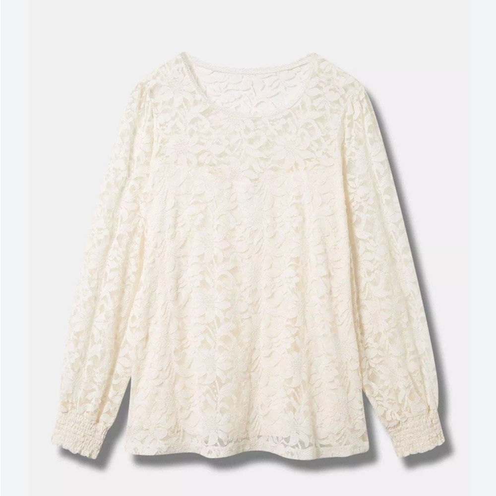 Torrid Ivory Romantic Mesh and Lace Victorian Feminine Top - Picture 4 of 9